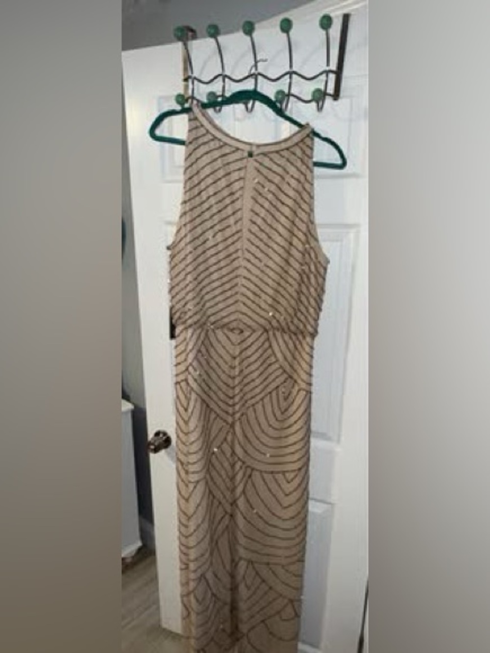 Adrianna Papell Beaded Nude Sheath Maxi Dress
